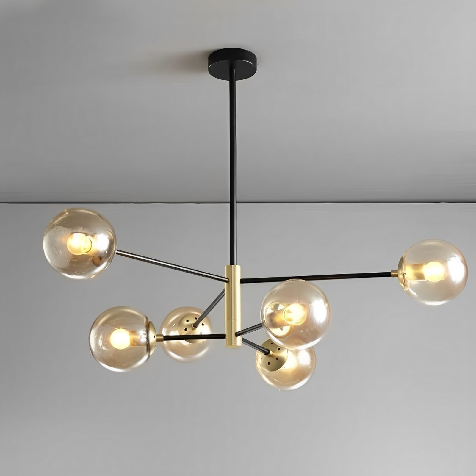 HXYSXHJUO Mid Century Modern Chandeliers Spherical Glass Ceiling Chandelier Fixture 6-Lights E27 Lamp Indoor Lights For Living Room Dining Bedroom Kitchen