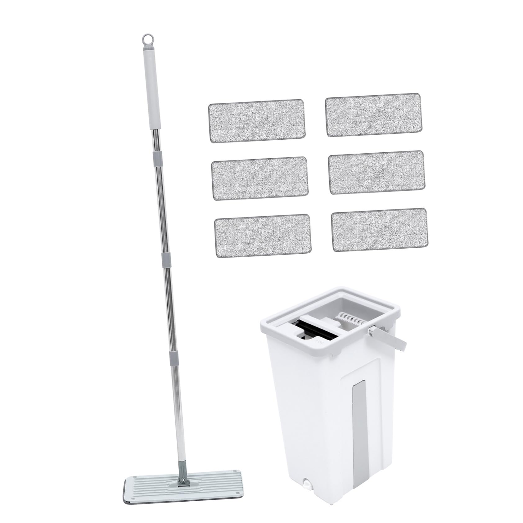 Didiseaon Juego de Trapeador y Balde con Escurridor de Microfibra para Limpieza de Pisos, Mango Integrado Cómodo y 6 Paños de Repuesto para Hogar