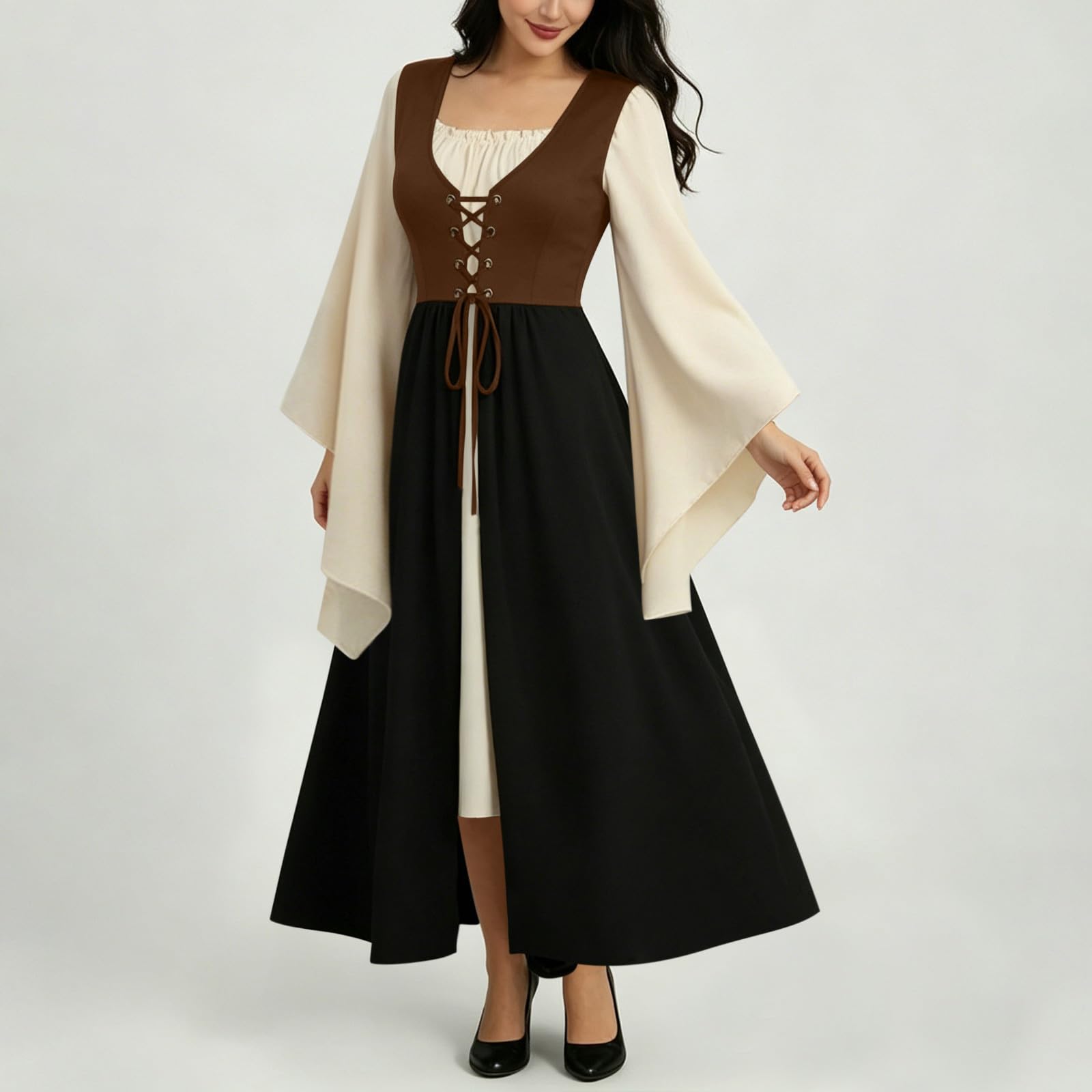 Corsagenkleid Damen Mittelalter Renaissance Langarm Rockabilly Kleid