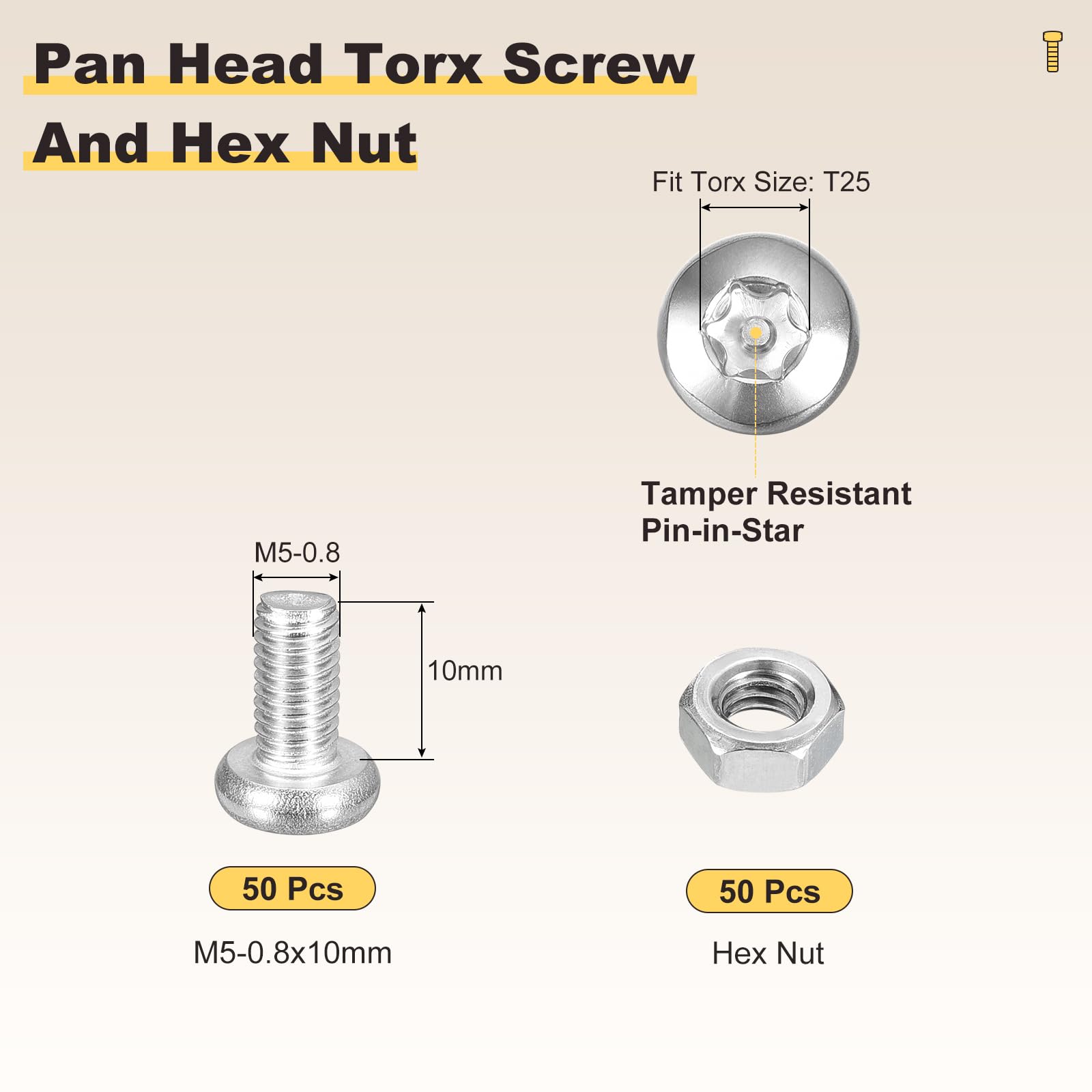 METALLIXITY Pan Head Torx Security Screws Bolts (M5-0.8x10mm) 100pcs - Image 2