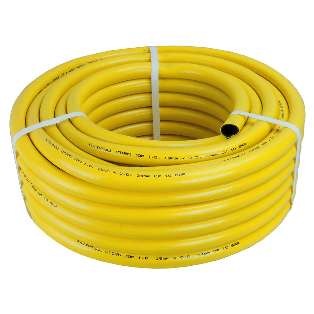 Faithfull Heavy-Duty Reinforced PVC Builders Hose 30M 19 mm (3/4 Inch) Diameter, yellow