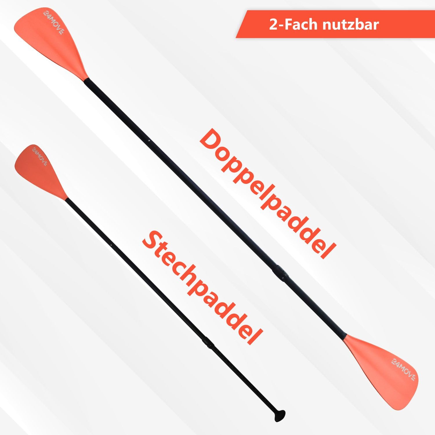 24MOVE® Paddel Doppelpaddel 2 in 1 Teleskoppaddel Stechpaddel und Einzelpaddel