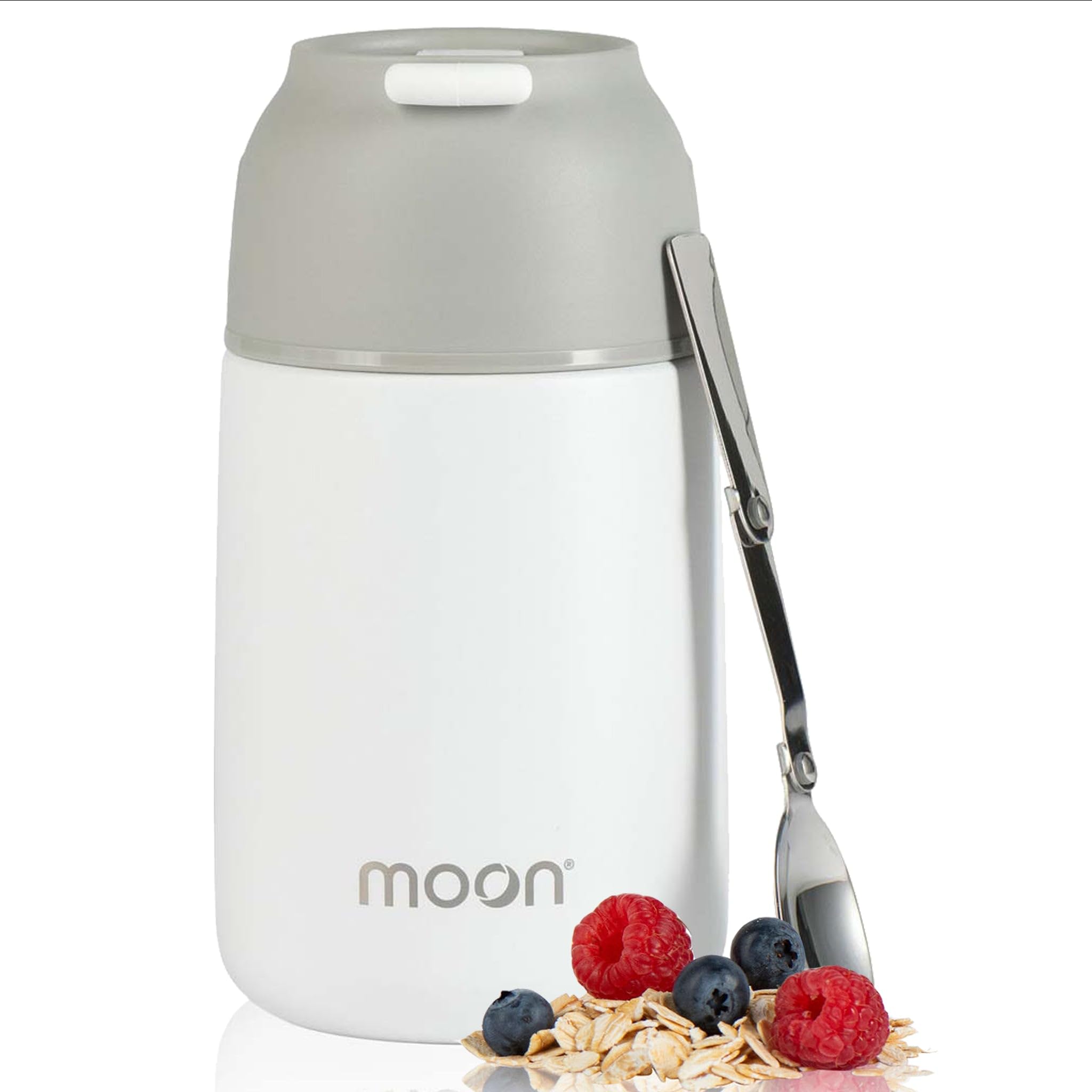 Moon Food Flasks For Hot Food - Insulated, Stainless Steel, Thermal Lunch Box, Soup Containers, Food Jars for Kids & Adults, Free Spoon, Leakproof, UK Company (700ml White)