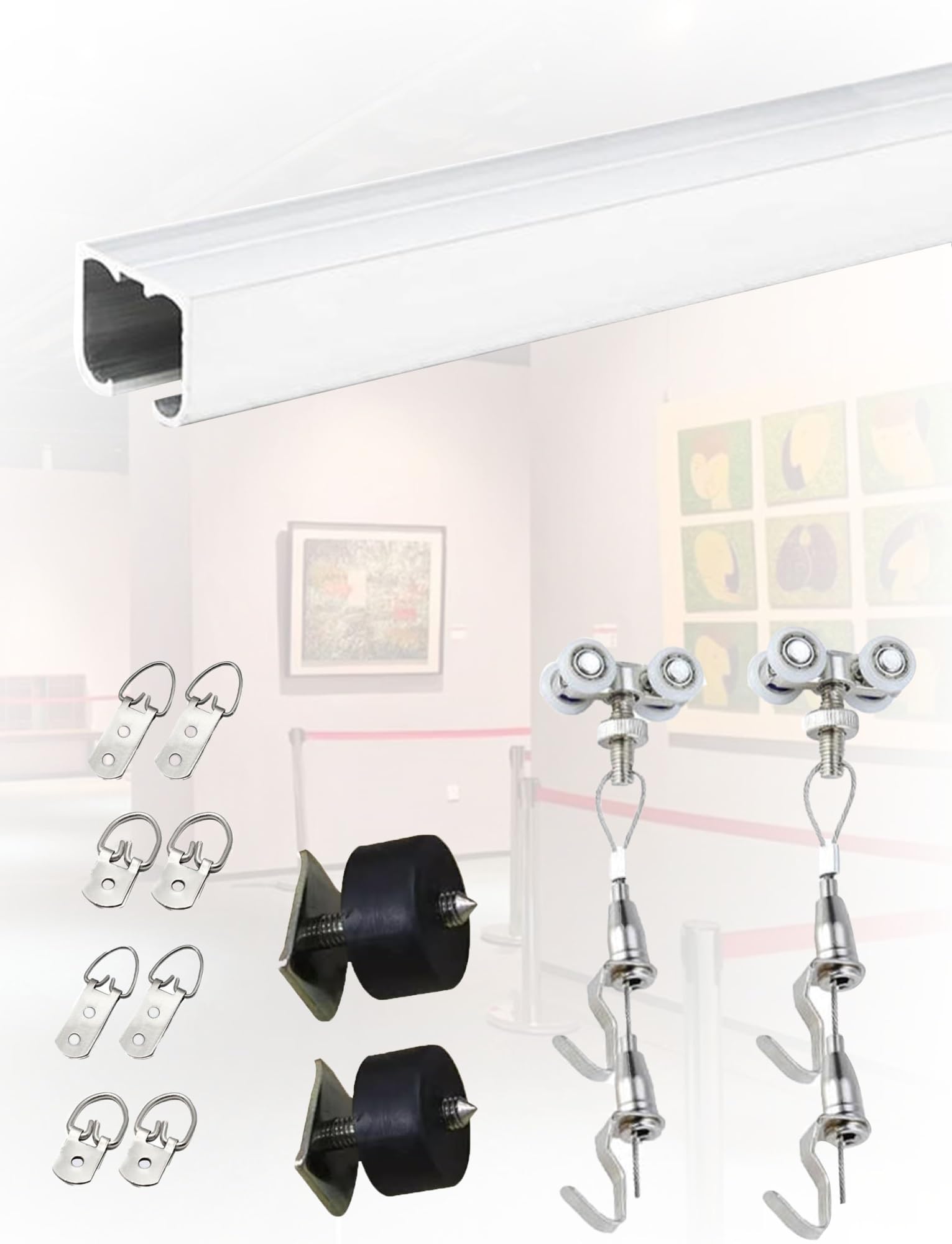 Rail de suspension mural de haute precision avec cables robustes et crochets