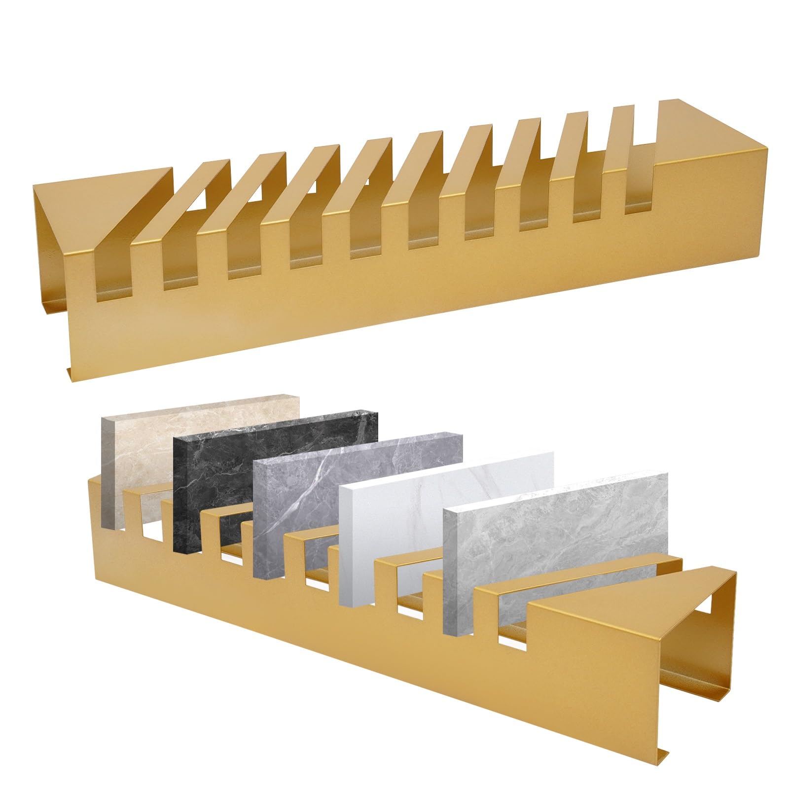 YNBSHGAA Tile Display Rack 10 Slots Metal Porcelain Ceramic Sample Holder Floor Stand for Showroom Retail Stores,Gold