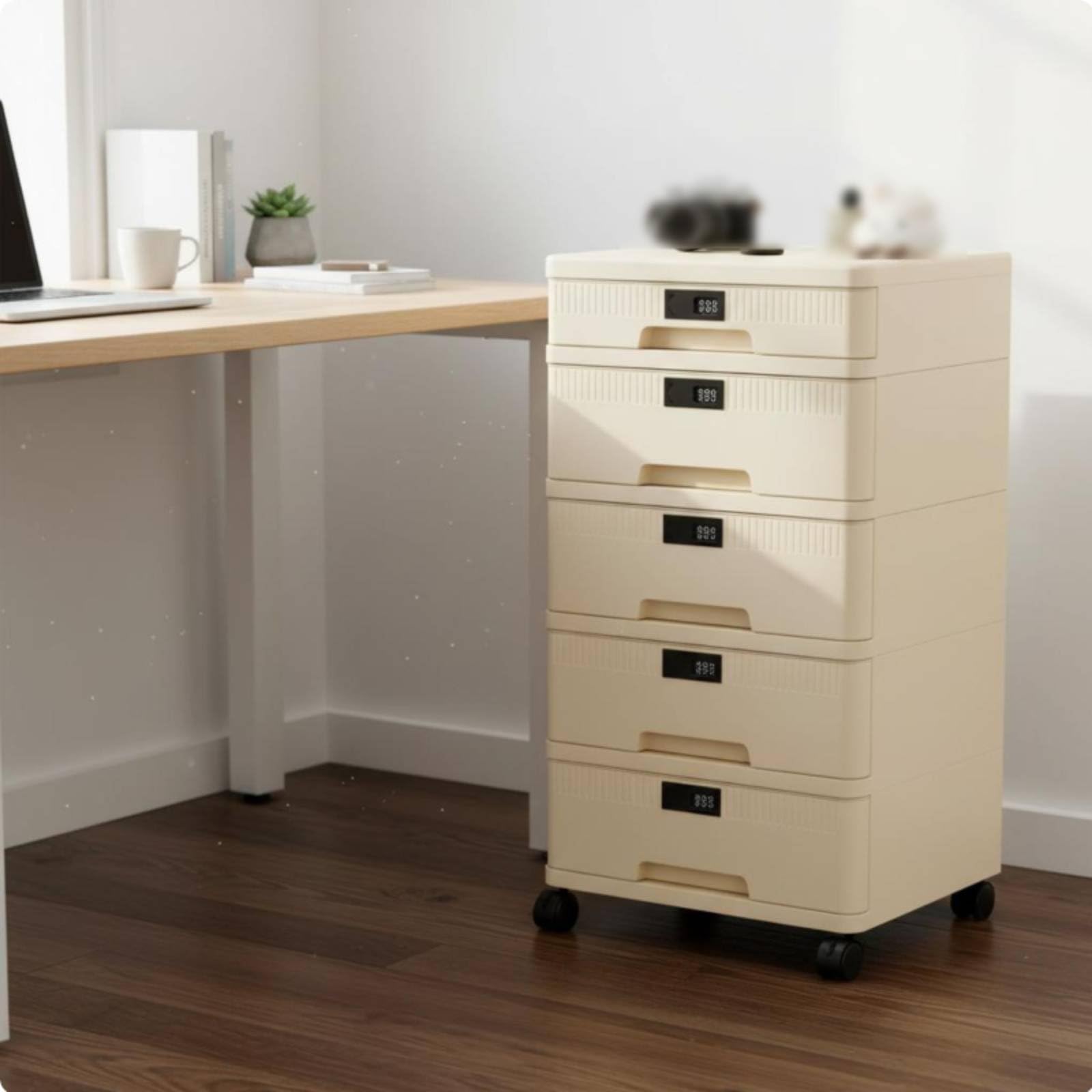 Almencla Archivador con Cajonera de Escritorio Gabinete de Almacenamiento Organizador con Llave Compartimentos para A4 Certificados y Suministros Material PP, Modelo Alto - 5 Capas