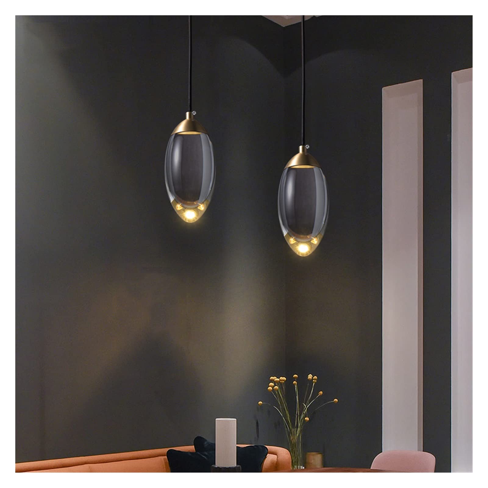 Lustre moderne à LED en cuivre et boule de cristal pour chambre et chevet