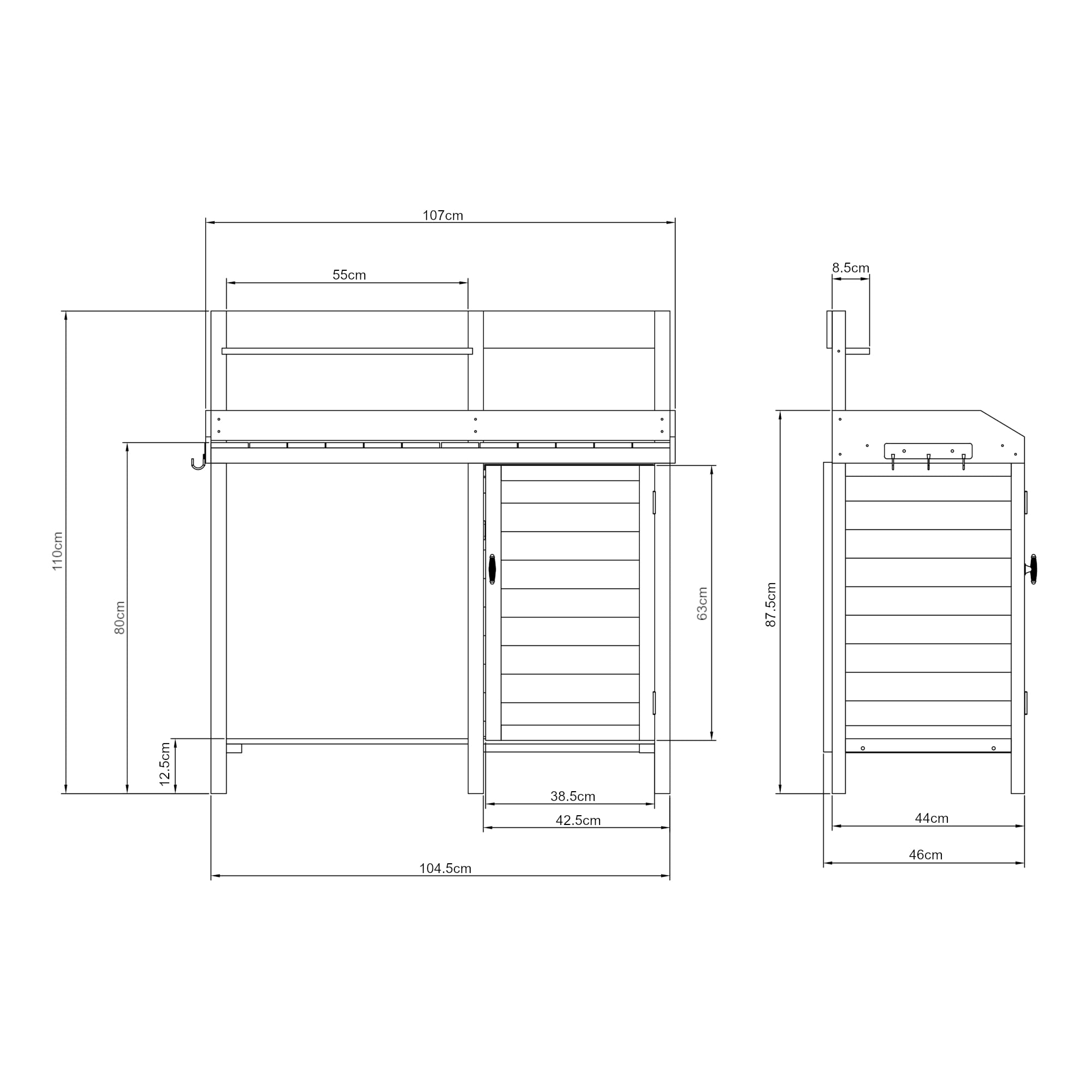 casa.pro Pflanztisch Alessano Gärtnertisch mit Unterschrank Gartenregal Gartenarbeitstisch Tannenholz Outdoor Blumentisch Arbeitsplatte 110 x 107 x 46 cm Holztisch