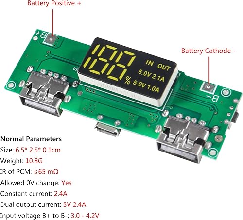 Miniatura 3 de Tablero de carga 18650, 6 unidades, 18650, doble USB 5 V, 2 A, 1 A, módulo de banco de energía móvil, placa de cargador de batería de litio,