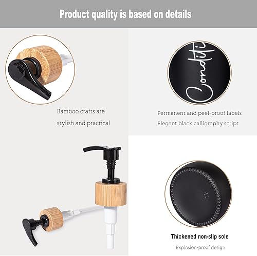 Miniatura 4 de Botellas de bomba de champú y acondicionador de 17 onzas, dispensador de jabón, cabezal de bomba de bambú, vidrio vacío, recargable, champú,