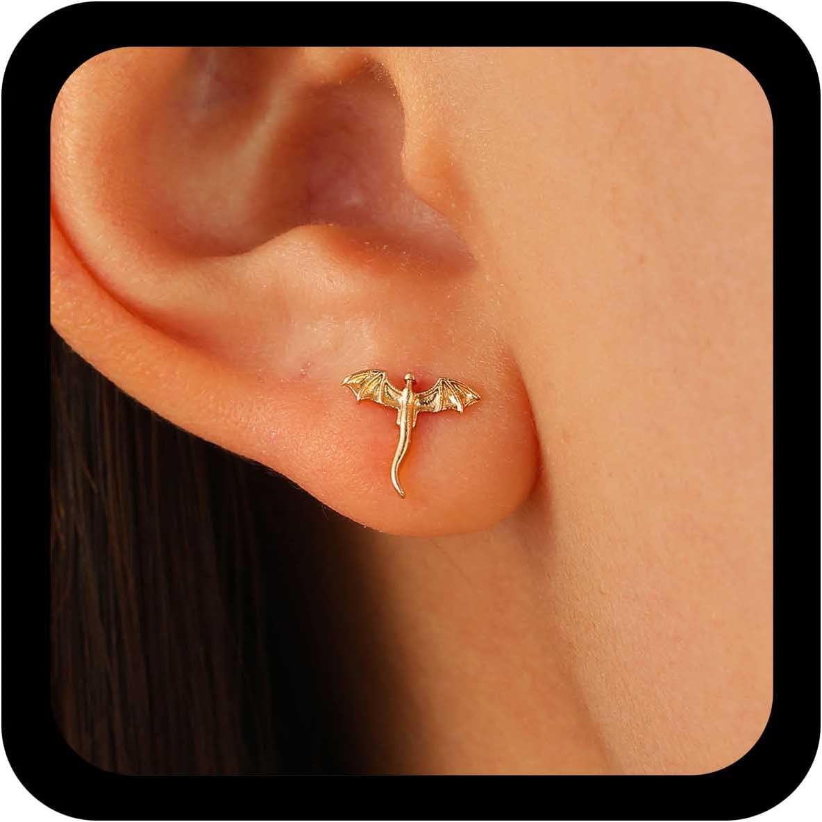 Gothic Tiny Dragon Stud Earrings Flying Dragon Earrings Dragons Gold Earring Mini Animal Earring Minimal Jewelry for Women