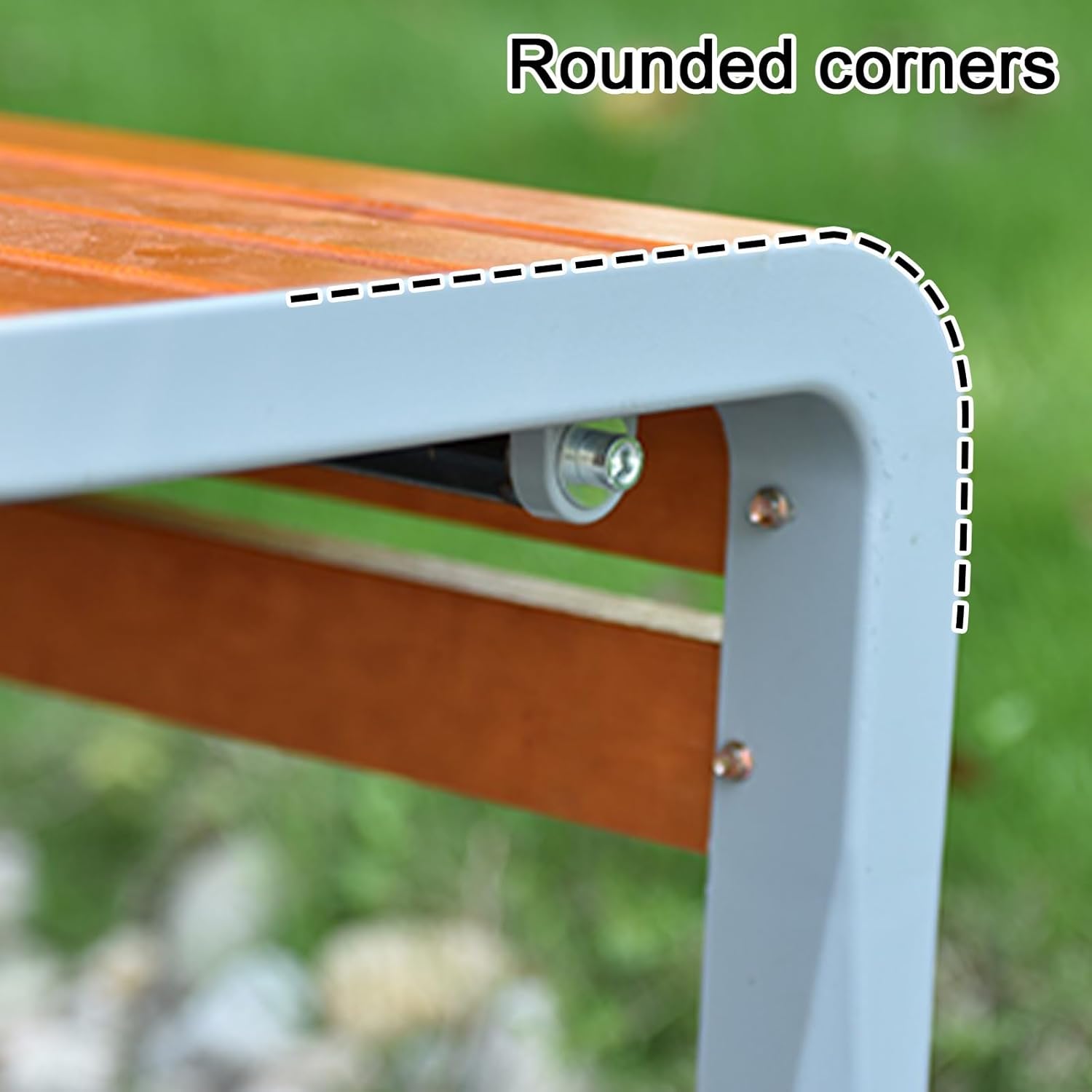 2-Person Outdoor Garden Bench, Backless Couch, Bench Patio with Metal Frame and Solid Wood Seats, Comfortable Natural Slatted Wood Seat Seating for Lawn, Yard(Silver,120cm)