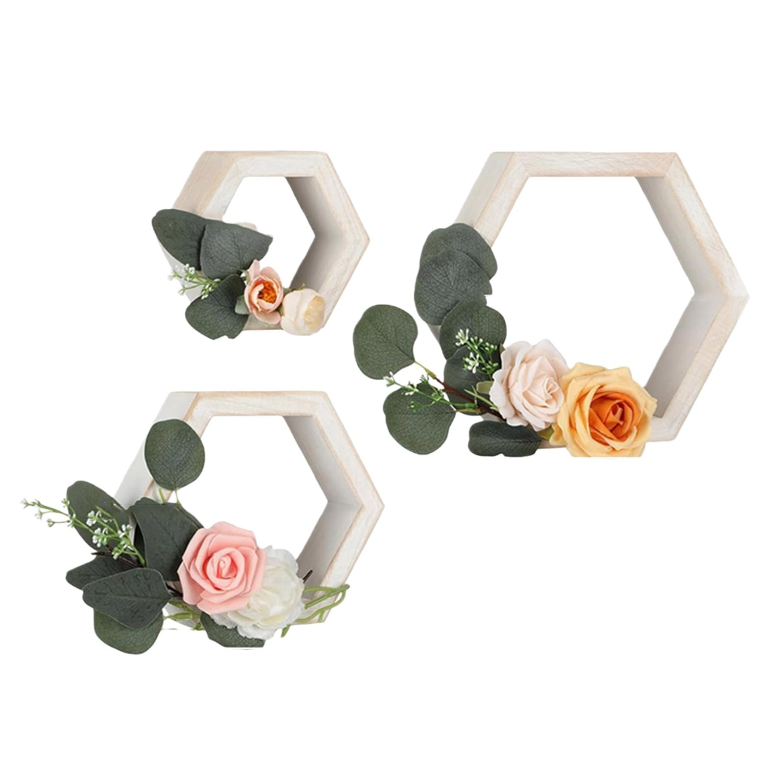 Paquete de 3 soportes hexagonales para velas de té, de madera maciza, decoración artística para el hogar, para bodas, mesas de comedor, decoración geométrica del hogar