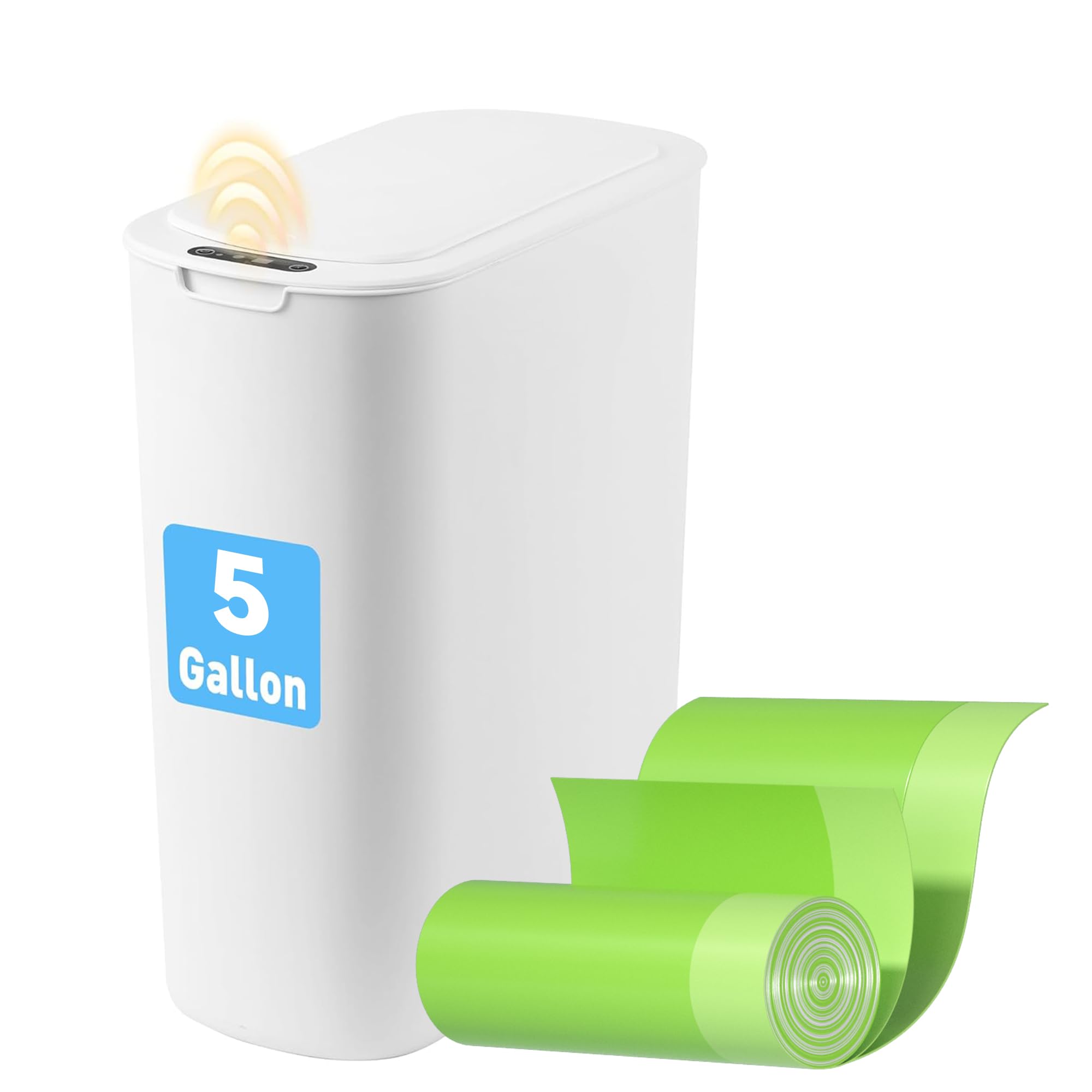 Photo 1 of FRESHLIX Automatic Motion Sensor Bathroom Trash Can with Lid, 5 Gallon Touchless Trash Bin,Smart Electric Narrow Waterproof Garbage Bin for Toilet, Office, Bedroom, Living Room, Dorm (White