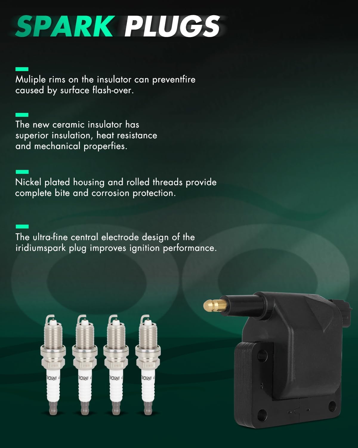 SCITOO 1 ignition coils with 8 iridium Spark Plugs,for Dodge for Ram 3500 Van 5.9L 1998-2003,for Ram 3500 Van 5.2L 1999-2003,for Ram 1500 4.7L/3.7L 2002-2003UF198 ‎C1176 C523