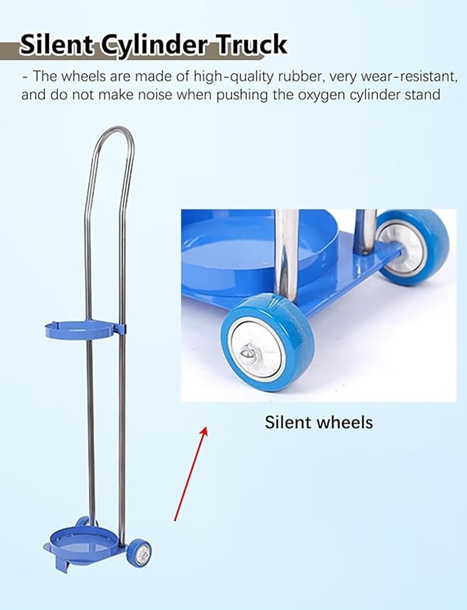 Carro for tanque de oxígeno con altura ajustable y ruedas silenciosas, soporte for cilindros de gas, carro portátil de acero for cilindros de oxígeno, carro de transporte de oxígeno médico de 10 l