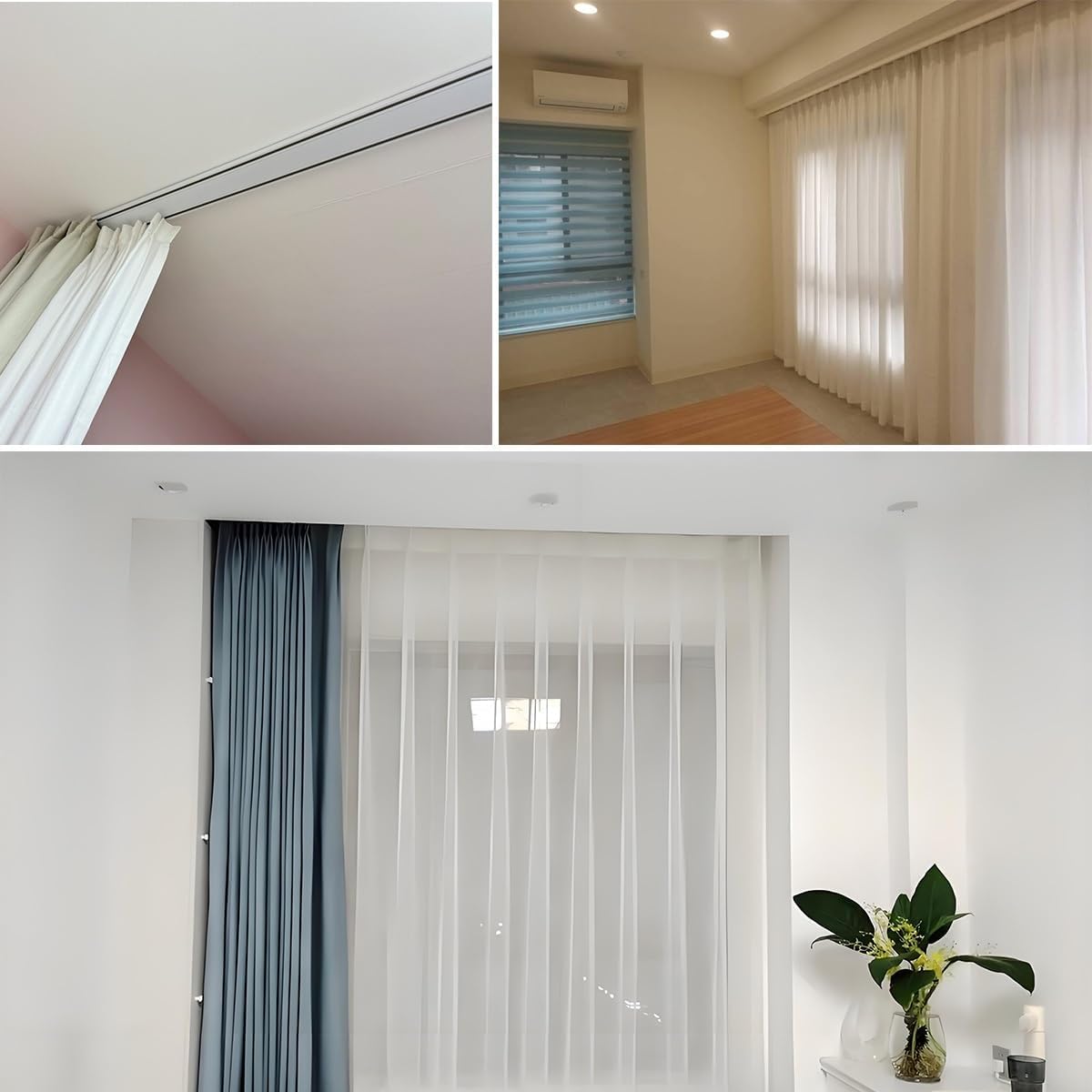Binario for tende montato a soffitto for a doppia fila Divisorio for for in alluminio Pali for silenziosi for soggiorno camera da letto(Black,1.70m/5.6FT)