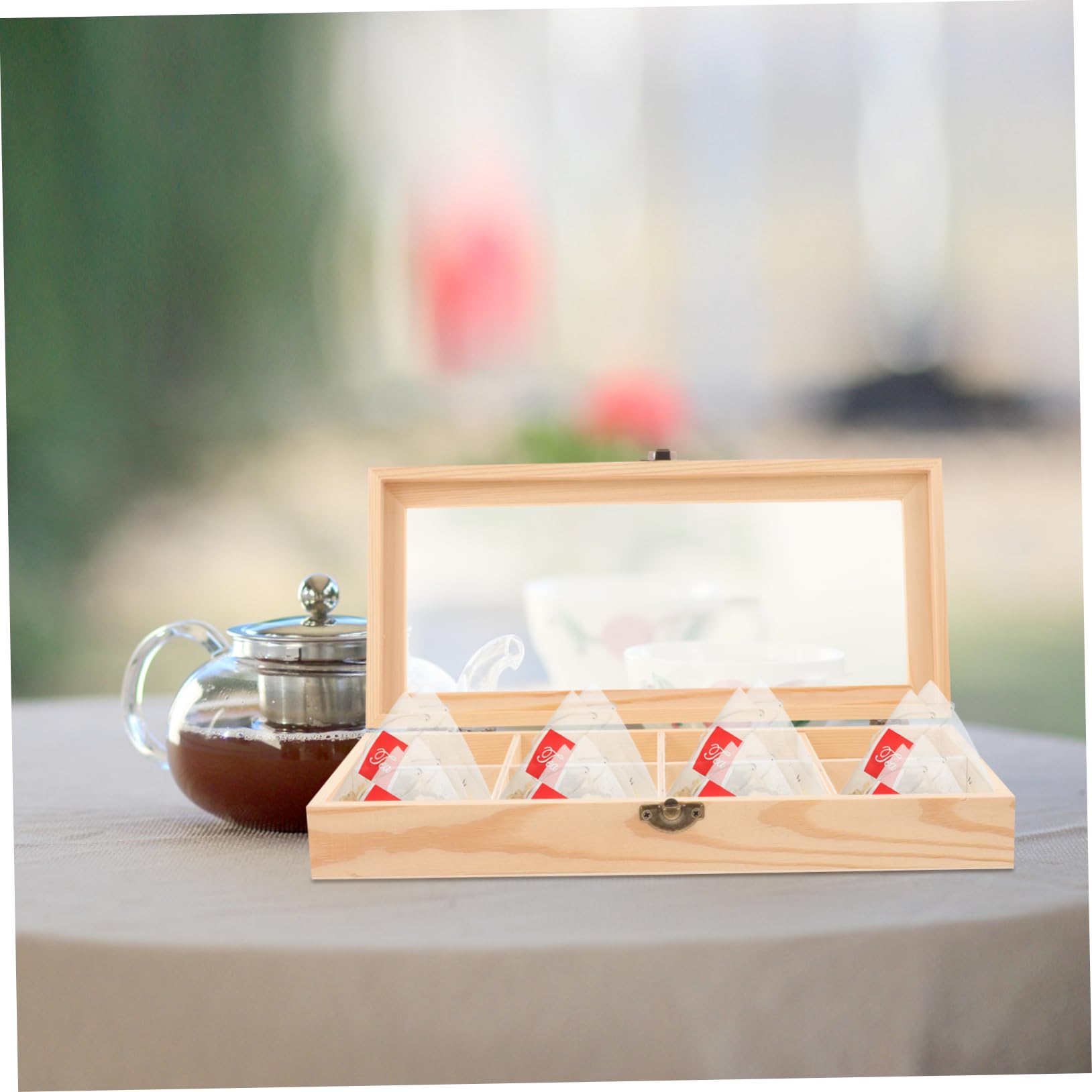 COLLBATH Scatola la Conservazione delle Bustine di Tè in Legno 8 Scomparti e Finestra in, Porta Bustine di Tè e Scatola da Snack Multiuso per Casa, Ufficio e Picnic (29x13x5 Cm