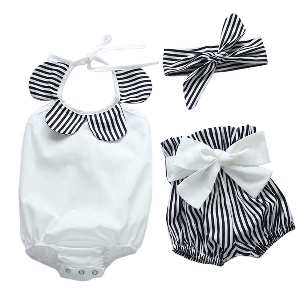 CaiZhen Hopscotch Girls Polycotton Solid Print Onesies with Bloomer Set in Black Color