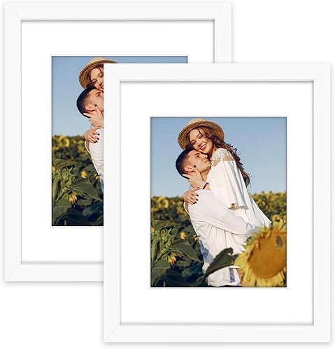 Miniatura 1 de Golden State Art, Juego de 2 marcos de madera blanca de 11 x 14 pulgadas con paspartú de cristal real para fotos de 8 x 10 pulgadas