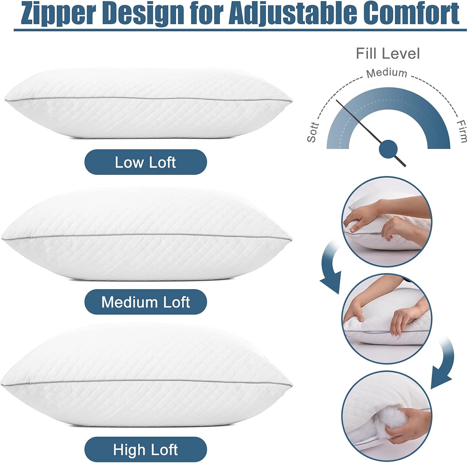 GOHOME Bed Pillows for Sleeping Set of 2, Luxury Velvet Standard Size Pillows with Adjustable Fiber, Hotel Collection Allergen-Free Full Size Pillows 2 Pack for Side, Back, Stomach Sleepers -20"x26" : Home & Kitchen