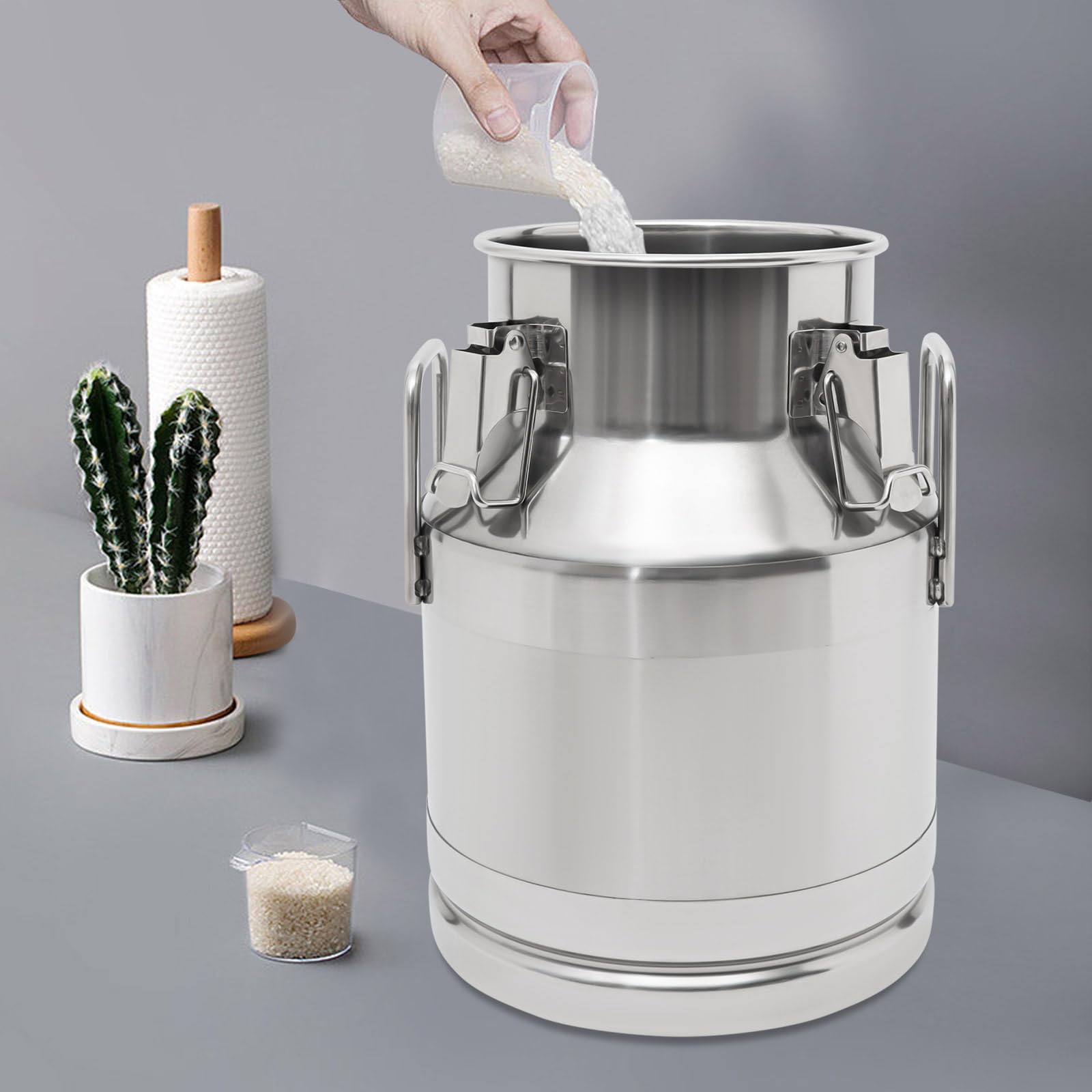 Jarra de leche de acero inoxidable 10L 201 con tapa y asa de transporte, cubo sellado con junta de silicona para transportar líquidos o para guardar