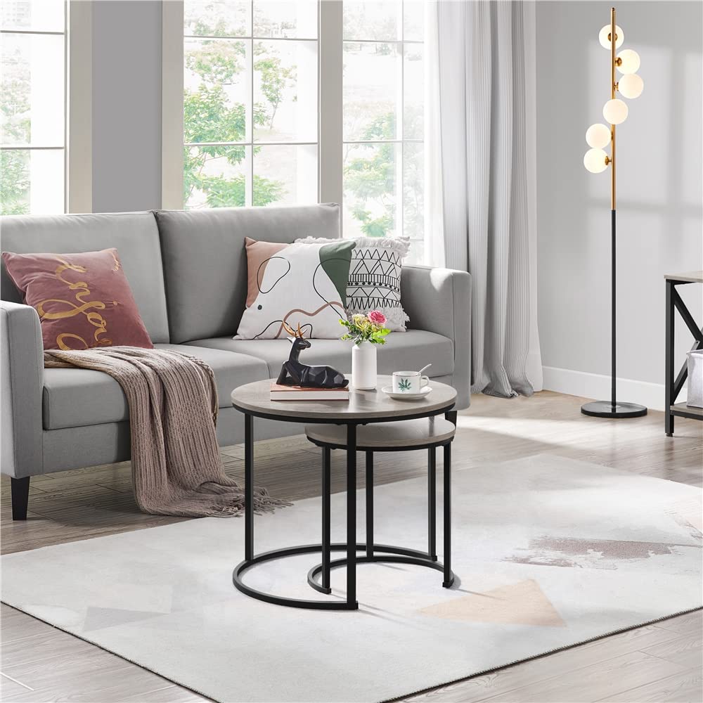 Yaheetech Mesa de Centro Redonda Juego de 2 Mesas Auxiliares Mesas Nido Mesitas de Café Rustica para Salón Mesa Auxiliar 60x60x50,5cm Gris