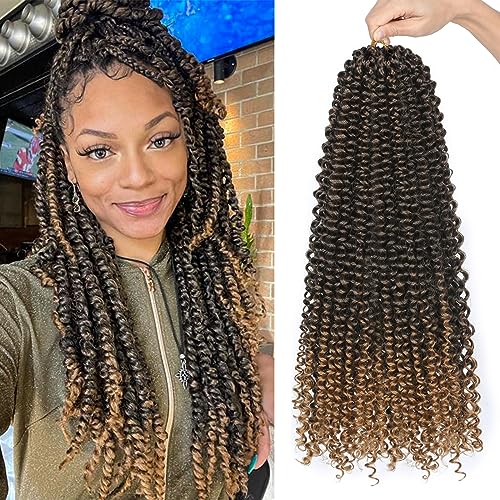 Lady Miranda Passion Twist Hair 18 Inch Jerry Curl Crochet Hair 3X Braid Hair Passion Twist Crochet Hair for Black Women Water Wave Crochet Hair Long Bohemian Braiding Hair Extensions (T27#)