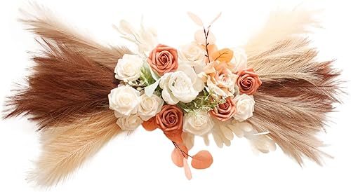 JYCAR - Flores de arco de boda de 31.5 pulgadas, guirnaldas y guirnaldas de flores artificiales rústicas con festón de puerta de hierba de pampa