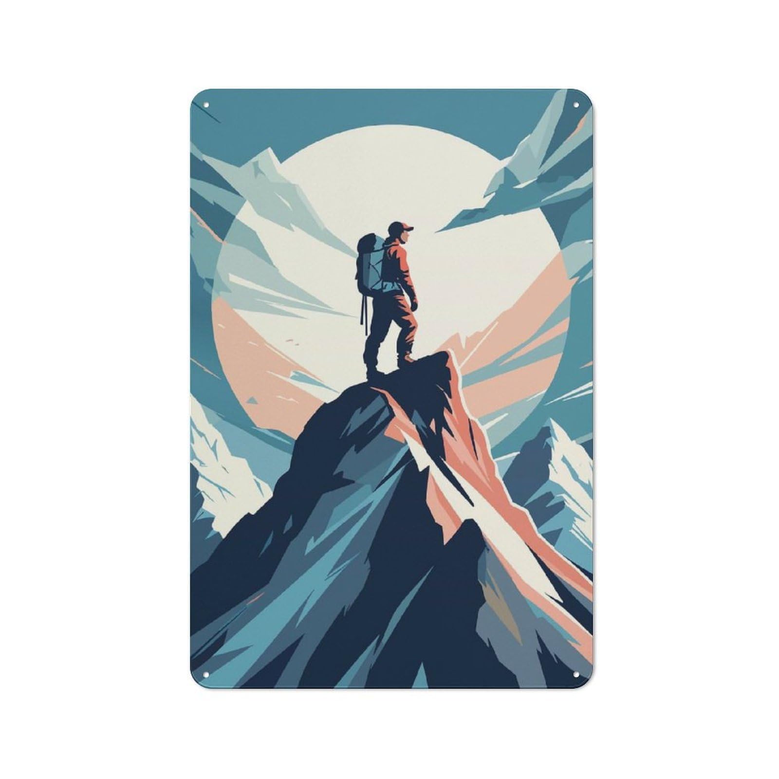 Junmoney Style-7 Tin Wall Plaque 30X20cm With Mountain Climber Minimalist Art For Café Or Restaurant, Housewarming Present For People Styling Café And Restaurant