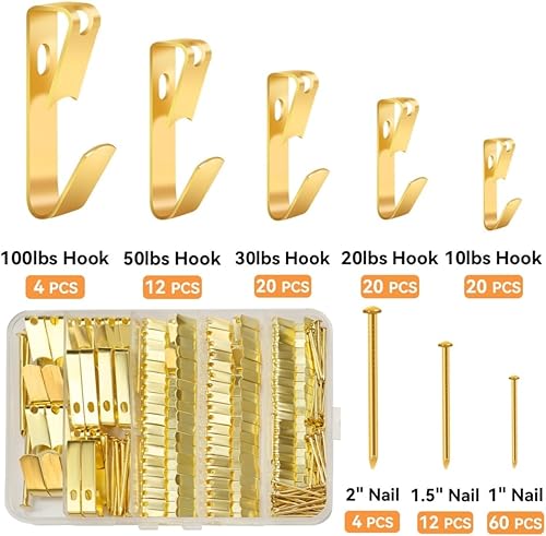 Miniatura 2 de Kit de 152 piezas para colgar cuadros, ganchos de 10 libras, 20 libras, 30 libras, 50 libras, ganchos de 100 libras con clavos, marco de fotos