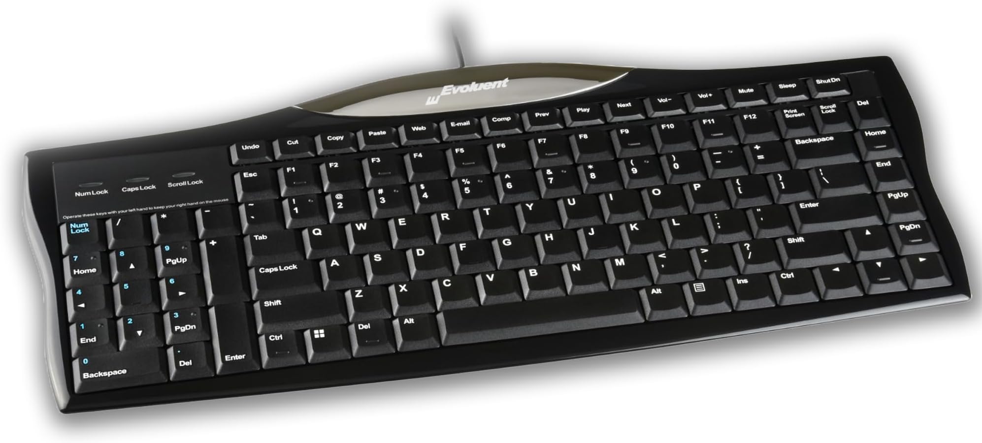 Evoluent R3K Reduced Reach Right-Hand Keyboard – Wired USB Compact with Numeric Pad, Ergonomic Computer Keyboards for Comfortable Typing, Black Full-Size PC Keyboard with One-Touch Shortcut Keys