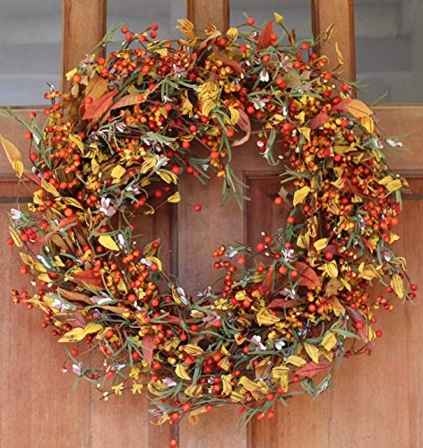 The Wreath Depot Appalachia Berry Silk Fall Door Wreath 24 Inch, Handcrafted, Designed In Usa, Full Wreath Shape And Size, Beautiful White Gift Box Included #TOP5