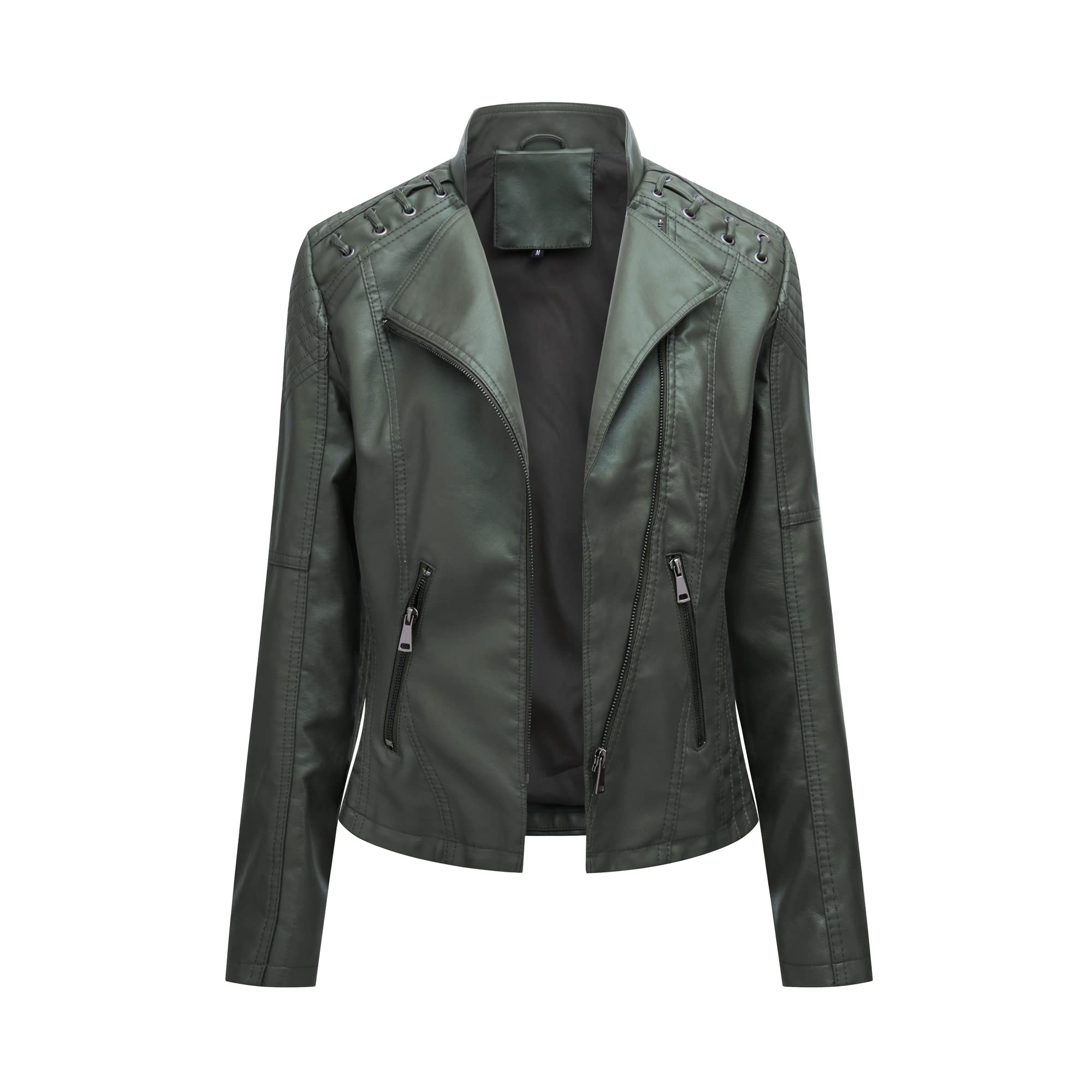 YYNUDA Lederjacke Damen Kurz Bikerjacke Reverskragen Motoradjacke Leder Jacke Übergangsjacke für Frühling Herbst