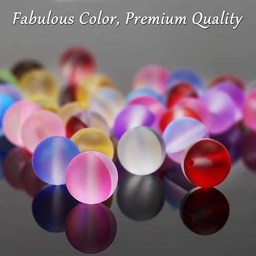 Miniatura 5 de Cuentas de cristal Aurora de color mixto mate, cuentas sueltas redondas de sirena brillante con purpurina esmerilada de 0.236 pulgadas, piedra lunar