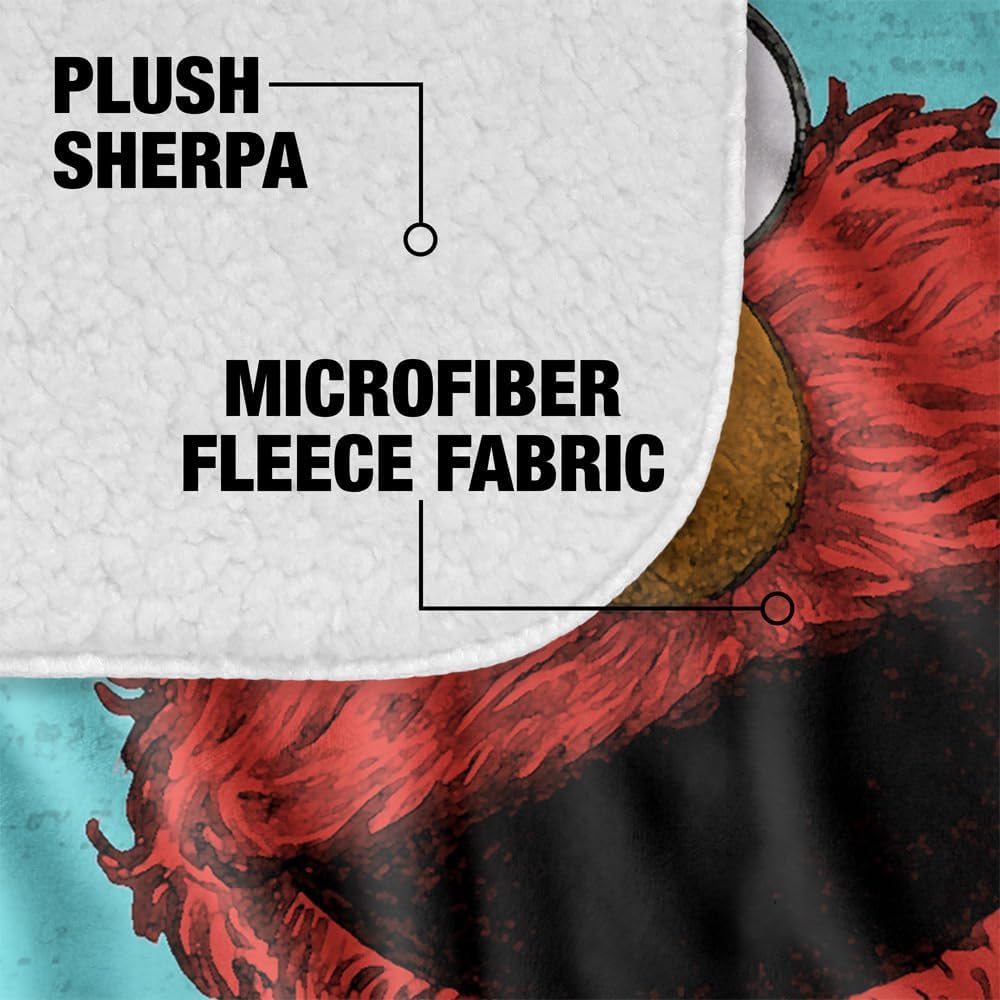 Sesame Street Blanket, 60"x80", Elmo Painted Silky Touch Sherpa Back Super Soft Throw Blanket