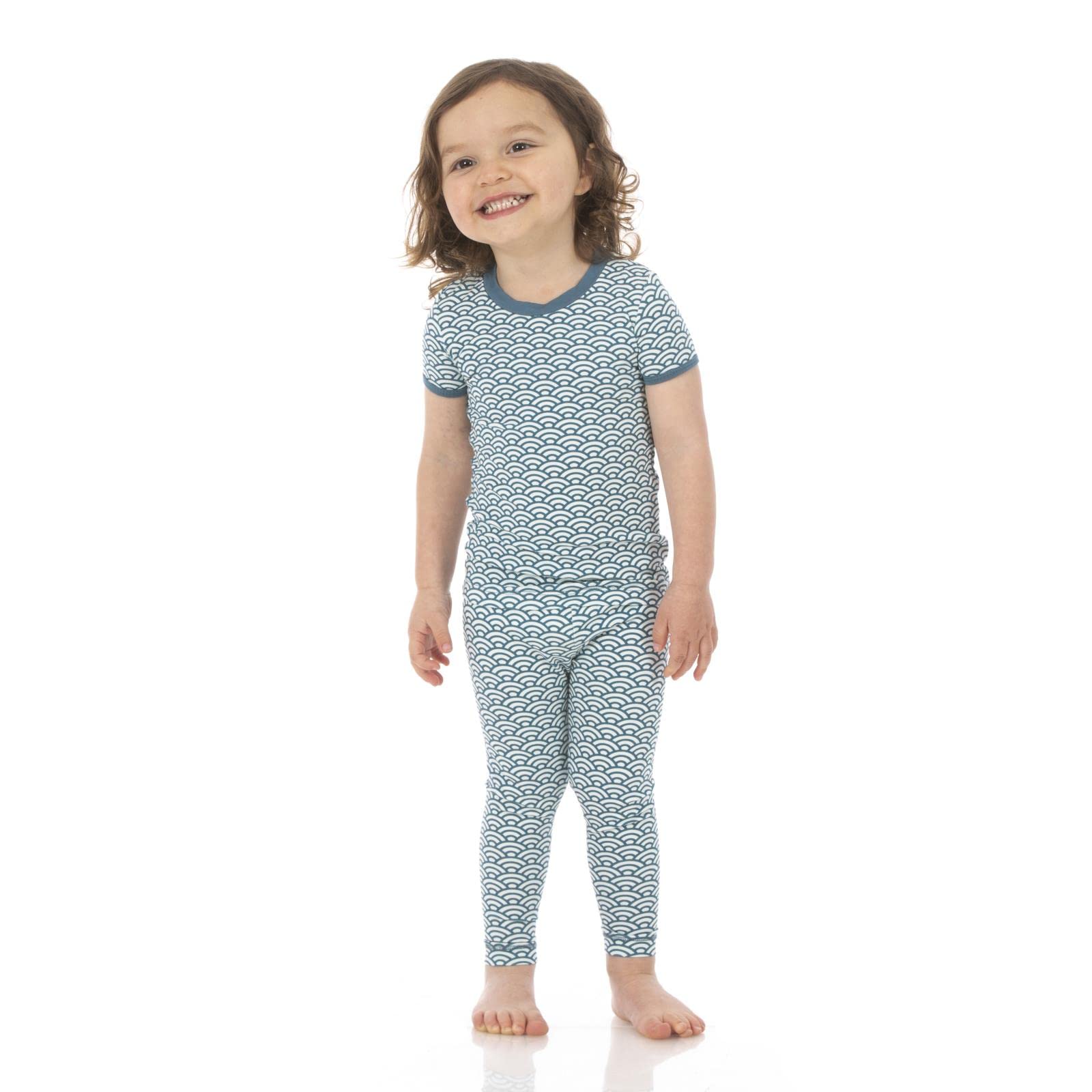 Kickee Pants Short Sleeve Pajama Set (Toddler/Little Kids) Fresh Air Waves 5 (Little Kids)