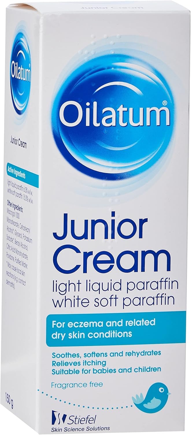 Oilatum Junior Cream Light Liquid Paraffin, White Soft Paraffin for Eczema and Related Dry Skin Conditions Fragrance Free 150g