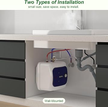 110V-120V 1500W Small Instant ElectricTank 4 Gallon Storage Hot Water Heater, Kitchen Under Sink Cabinet RV Trailer, Easy to Install,2 PCs 16 Long 1/2FIP Stainless Steel Hose15L