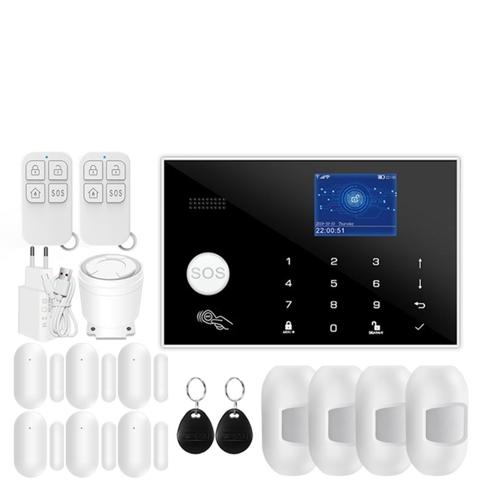 Sistemi di sicurezza domestica, Di allarme di sicurezza domestica 4G Tuya GSM Antifurto Host App Controllo lavoro Supporto Sensore wireless e cablato 433 MHz(Set 7)