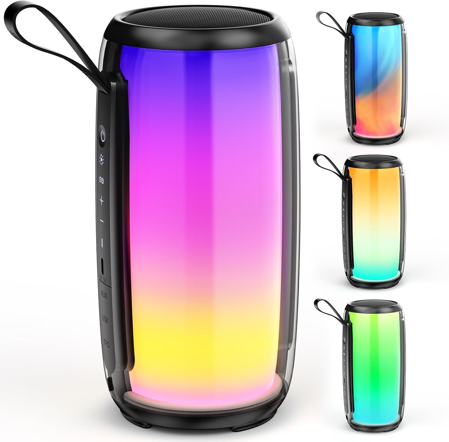 JYX Altavoz Bluetooth portátil con luz LED, resistente al agua, Bluetooth 5.3, D21