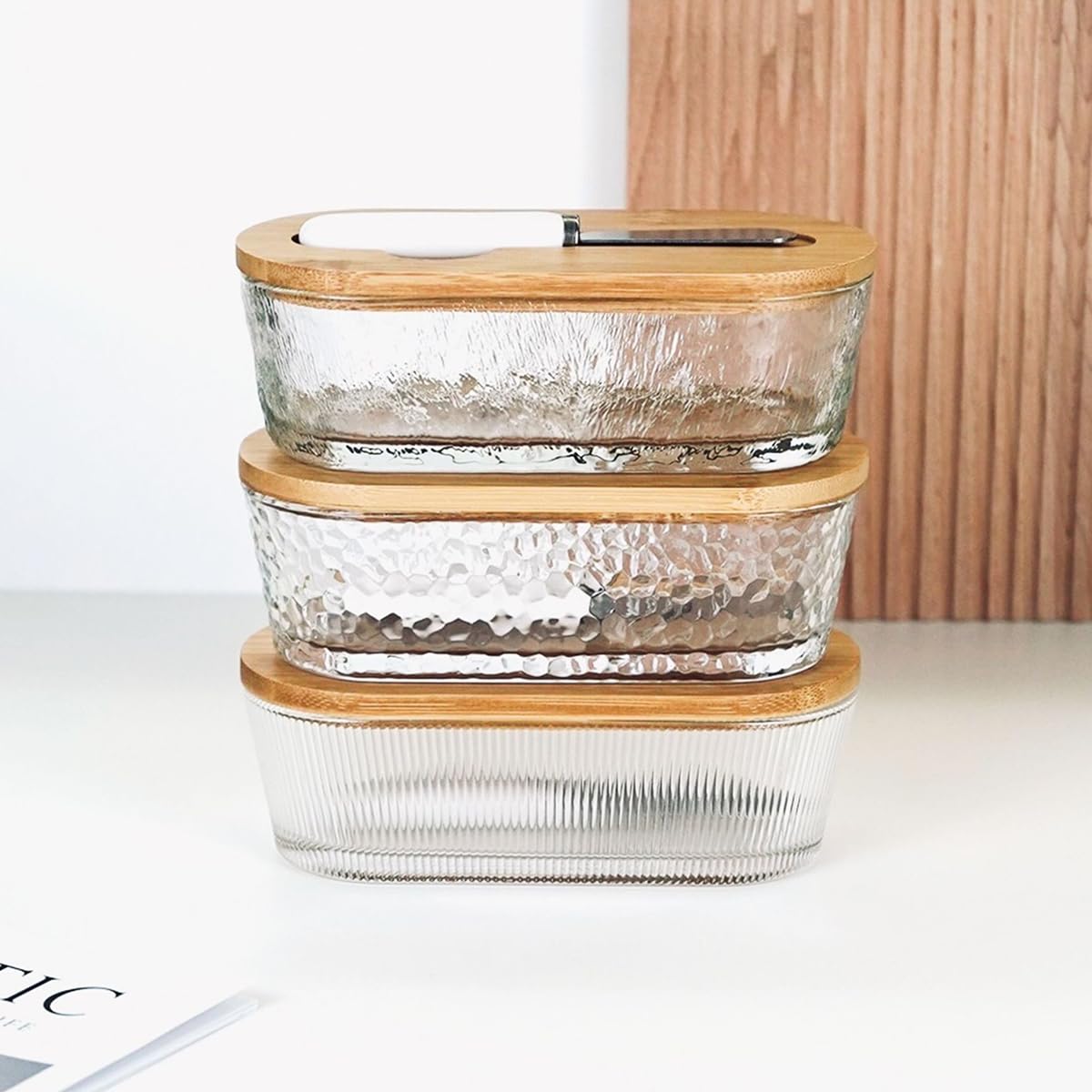Sizikato Glass Butter Dish with Lid and Butter Spreader, 6.7 Inch