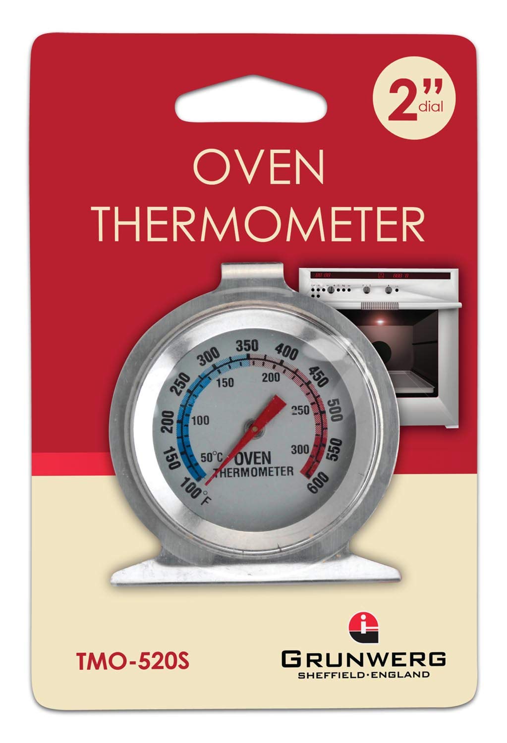Grunwerg Stainless Steel Oven Thermometer, 2" Dial