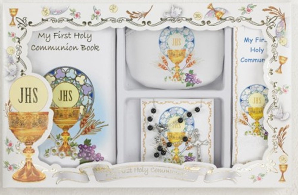 My First Holy Communion Boys Gift Set with Prayer Book, Rosary Pouch with Rosary, and Bookmark