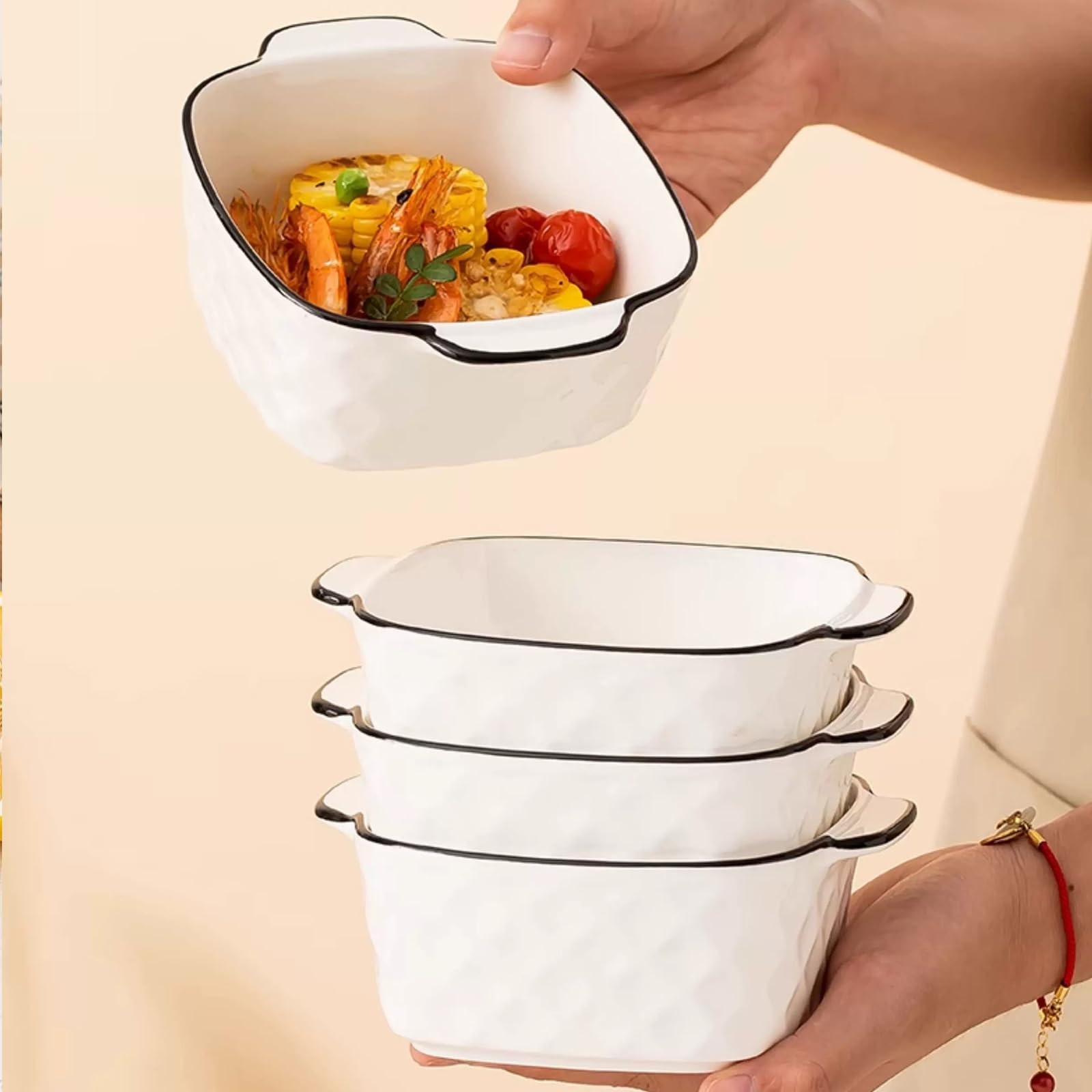 Lot de 4 plats de cuisson en céramique, plats pour four, 400 ml petit plat de cuisson pour friteuse à air, ustensiles de cuisson en céramique avec poignées, petit four, cocotte, petit pour lasagnes