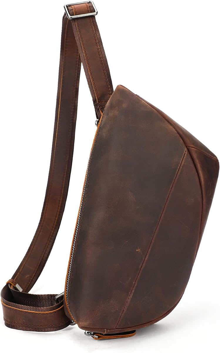 NIUCUNZH Bolso Bandolera de Cuero Genuino para Hombre y Mujer, Bolso Bandolera pequeño Vintage para Senderismo, Mochila de Viaje en el Pecho