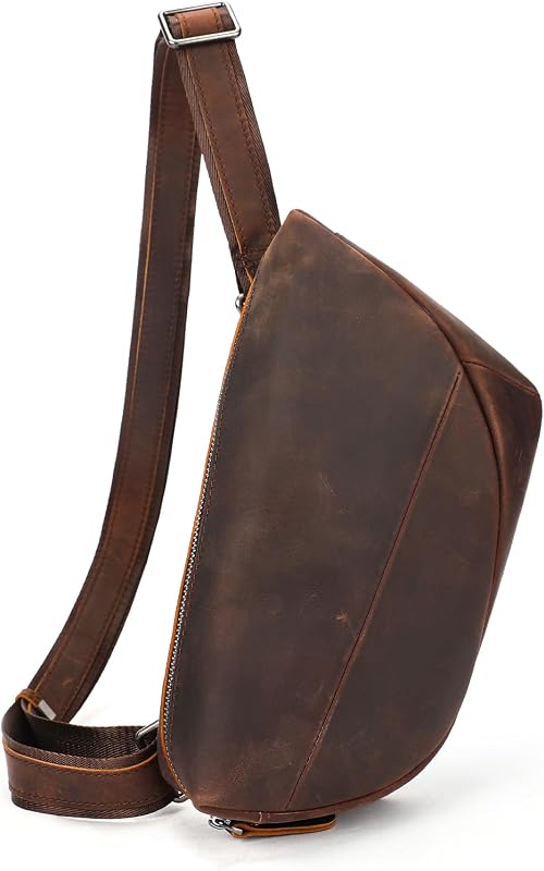 NIUCUNZH Bolso Bandolera de Cuero Genuino para Hombre y Mujer, Bolso Bandolera pequeño Vintage para Senderismo, Mochila de Viaje en el Pecho