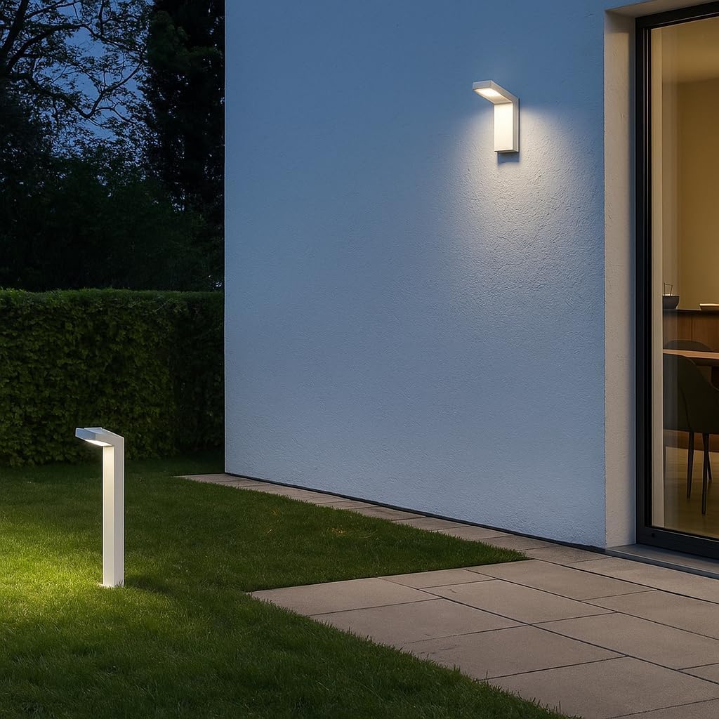 Lampione da Giardino Moderno 10W, Paletto Luce LED Esterno 4000K, IP54 Impermeabile, H580mm, Lampada da Esterno per Vialetti, Cortile, Giardino – Alluminio 954PA-H580 (BIANCO)
