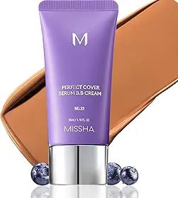 MISSHA M Perfect Cover Serum Bb Cream Nº 33 Tan - Bronzeado Com Subtom Quente, Base Para Cuidados Com A Pele, Hidratante Com Cor, Complexo De Superalimentos, Cobertura Edificável, Pele De Vidro, Se