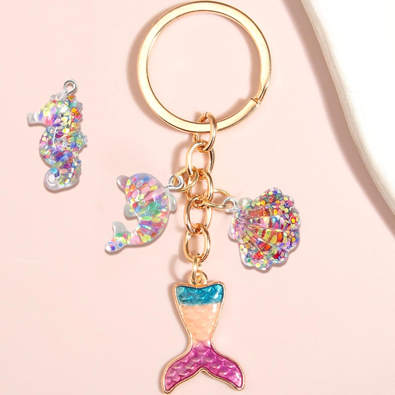 Honbay 60PCS Colorful Sequins Charms Pendant Resin Marine Life Pendant Seahorse Seashell Starfish Fish Tail Sea Snail Dolphin Pendants for Keychains Earrings Bracelets Necklaces Jewelry Making Crafts image 5